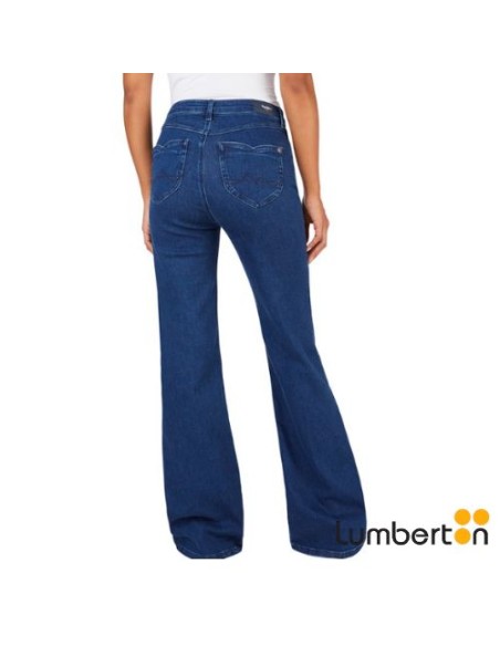 Tejano Acampanado Azul Oscuro con Bolsillos de CorazónWILLA