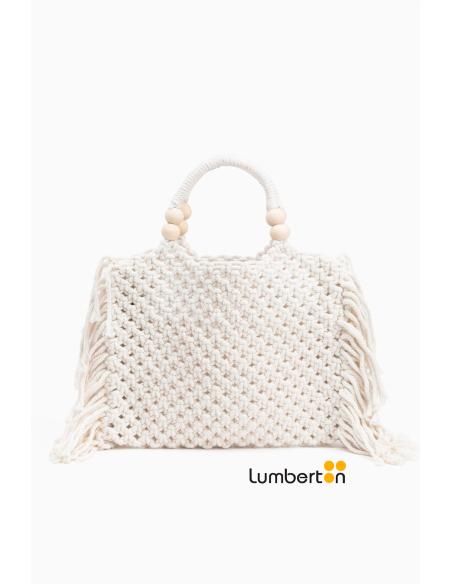 Bolso croché flecos bolas asa beigeSABRINA