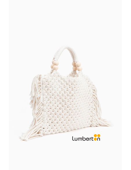 Bolso croché flecos bolas asa beigeSABRINA