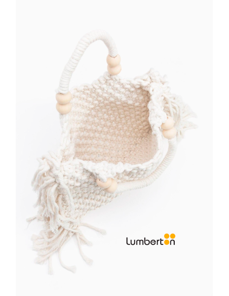 Bolso croché flecos bolas asa beigeSABRINA