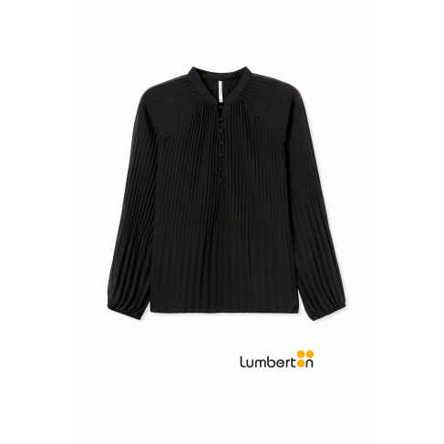 Blusa negra plisada cuello... 2