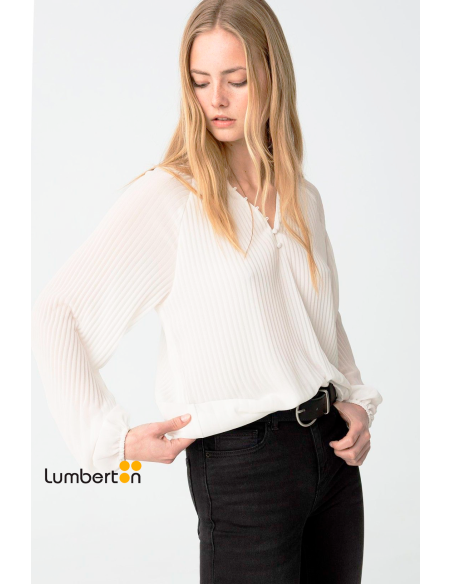 Blusa blanca olisada cuello mao botones m/l SOLARB