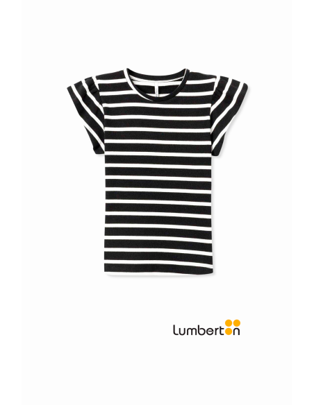 Camiseta c/redondo manga volantes rayas blanco/negroGAVIB