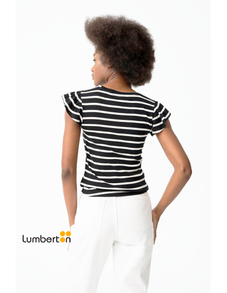 Camiseta c/redondo manga volantes rayas blanco/negroGAVIB