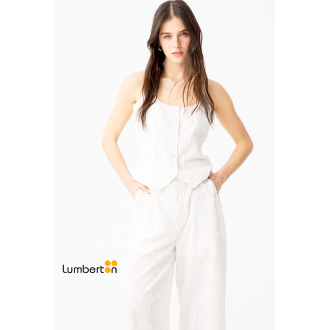 Chaleco blanco de lino rayas...