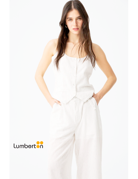 Chaleco blanco de lino rayas negrasGENESIS