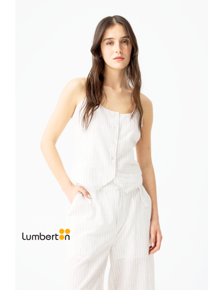 Chaleco blanco de lino rayas negrasGENESIS