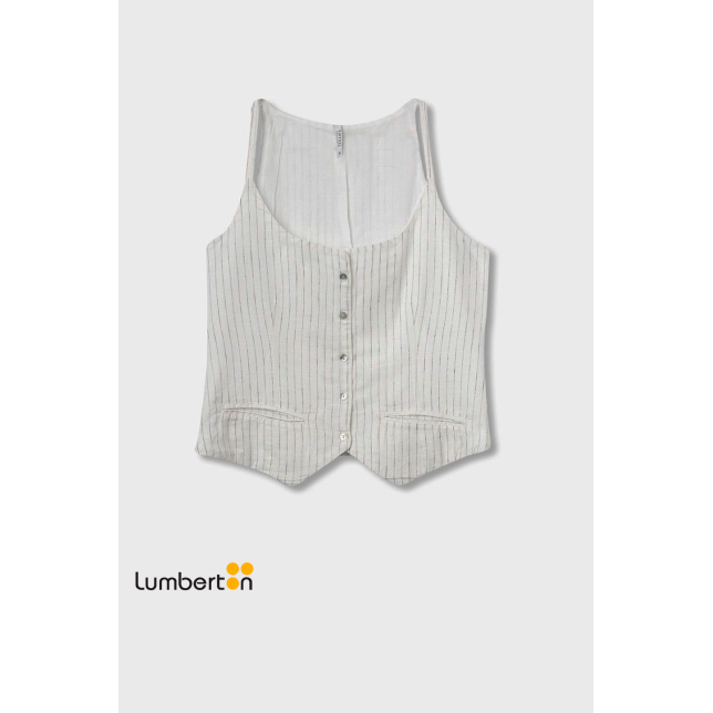 Chaleco blanco de lino rayas...