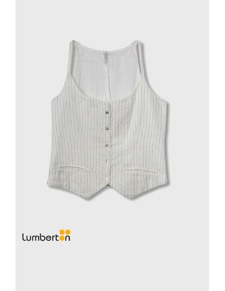 Chaleco blanco de lino rayas negrasGENESIS