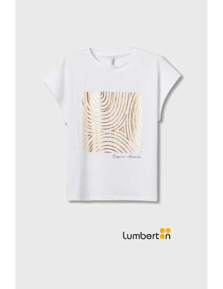 Camiseta algodón blanca estampado dorado MADRID