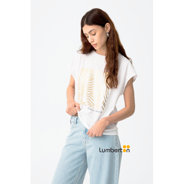 Camiseta algodón blanca estampado...