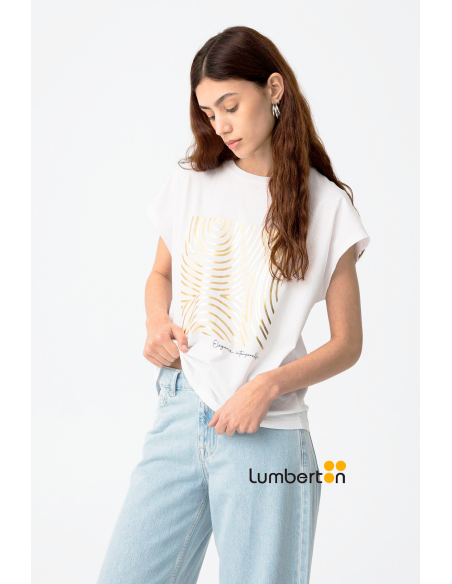 Camiseta algodón blanca estampado dorado MADRID