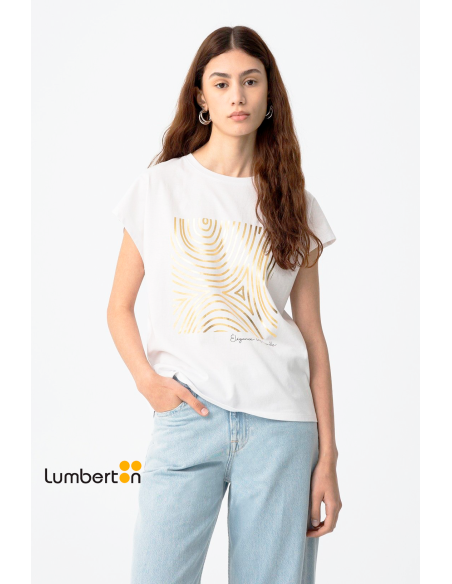 Camiseta algodón blanca estampado dorado MADRID