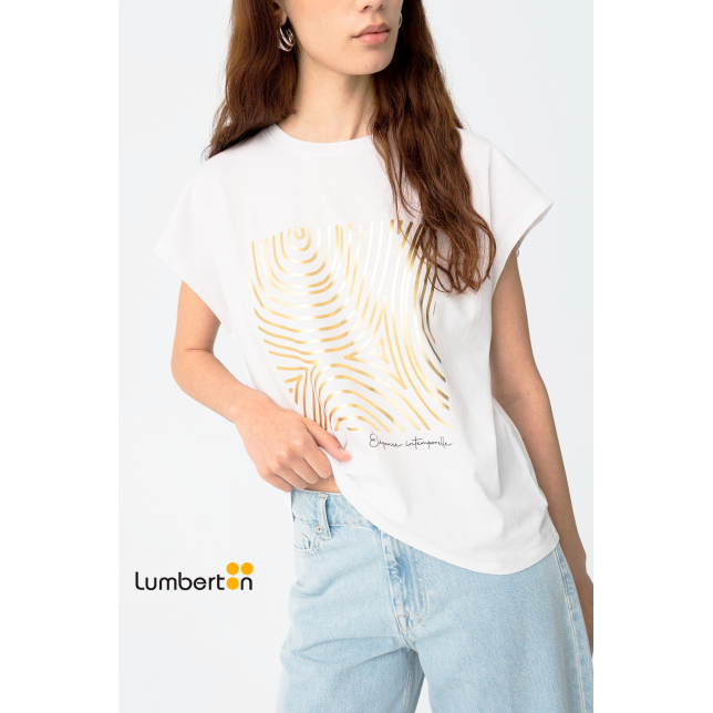 Camiseta algodón blanca estampado...