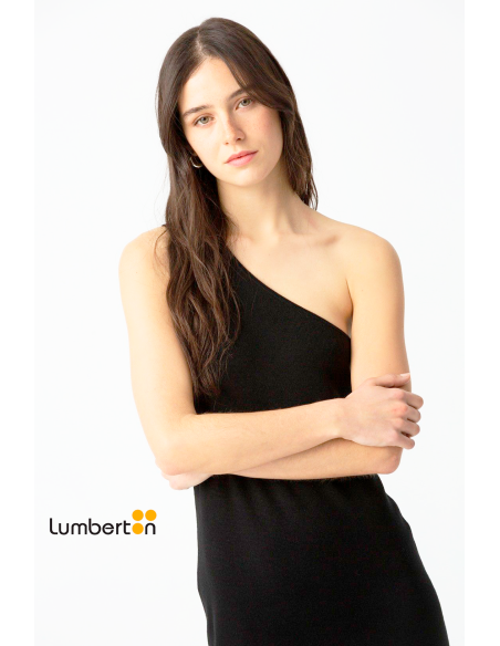 Vestido negro básico largo asimétrico corte de punto IOSN