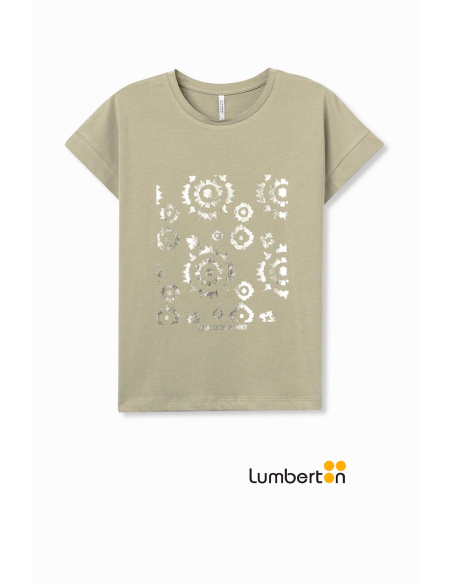 Camiseta verde con estampado frontal dorado KIKAV