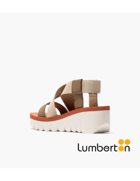 Sandalia beige y kaki tiras elásticas cuña YABIM