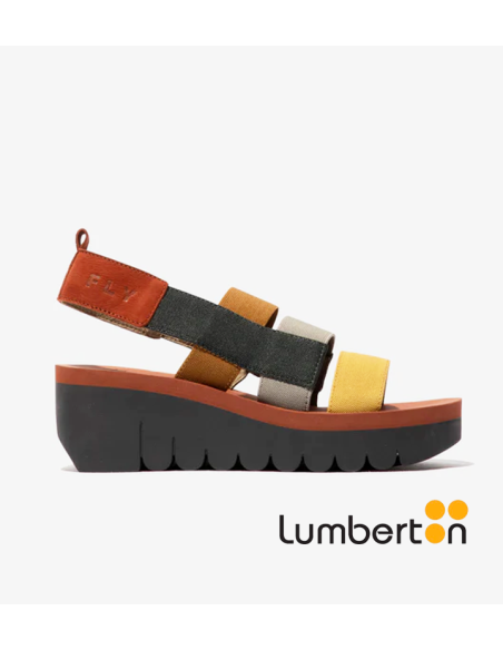 Sandalia multicolor tres tiras velcro cuña YERE