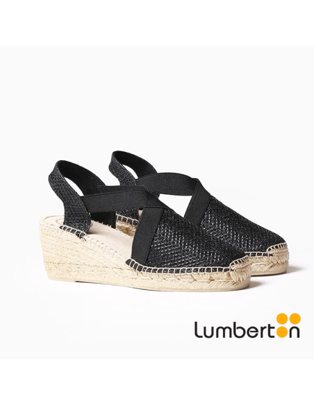 Sandalia de cuña negra + detalle brillante TRITON