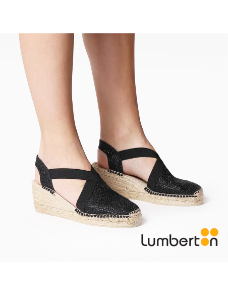 Sandalia de cuña negra + detalle brillante TRITON