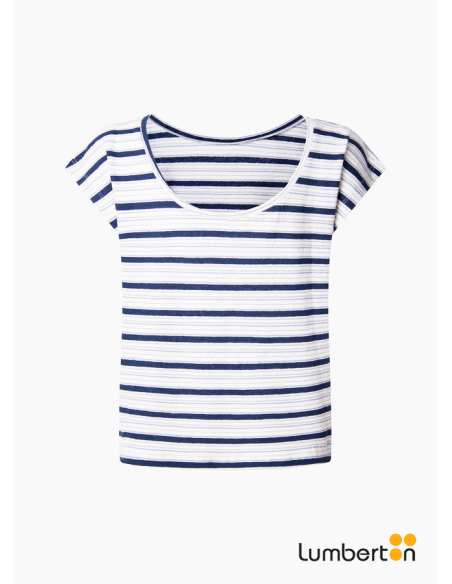 Camiseta de rayas azules y plata brillanteVANESSA