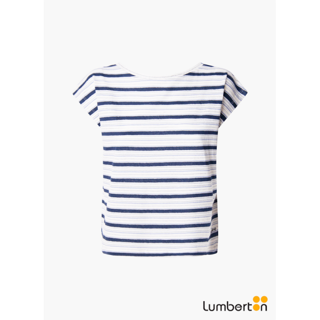 Camiseta de rayas azules y plata...