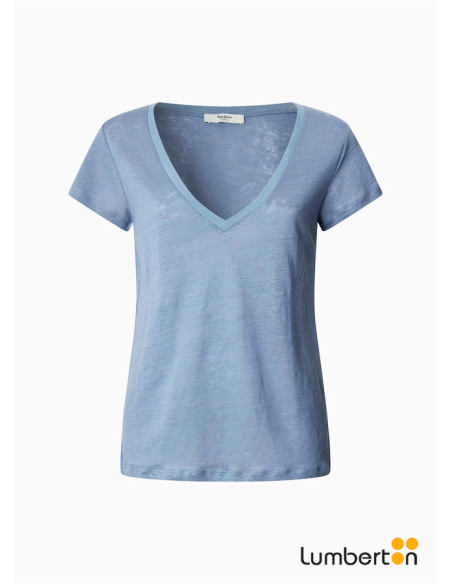 Camiseta básica azul con cuello picoMEGANA