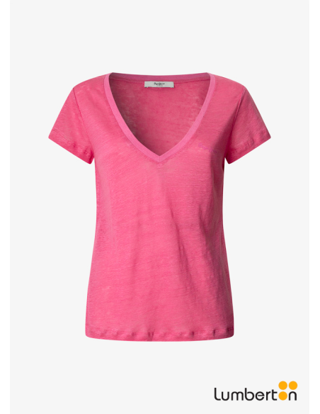 Camiseta básica fucsia de cuello picoMEGANF