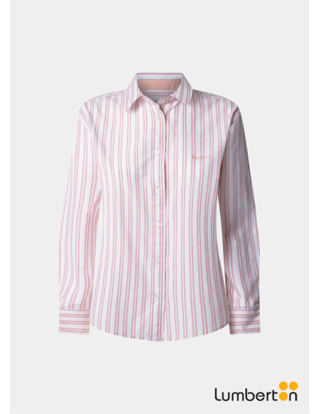 Camisa blanca rayas finas rosas
