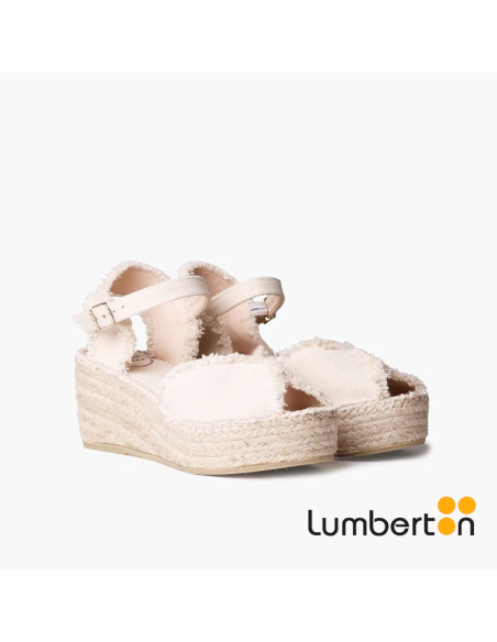 Sandalia blanca de cuña + detalle en costura ISAURA