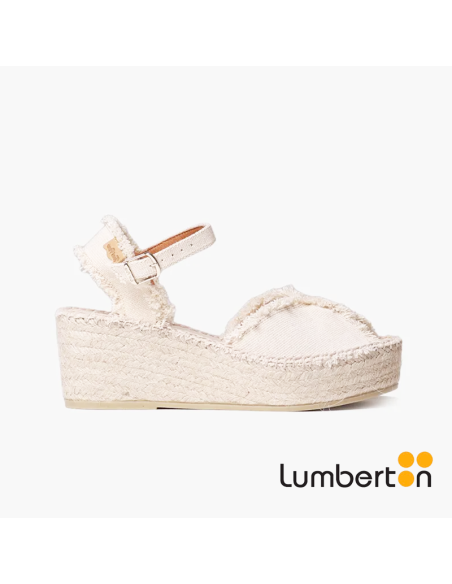 Sandalia blanca de cuña + detalle en costura ISAURA