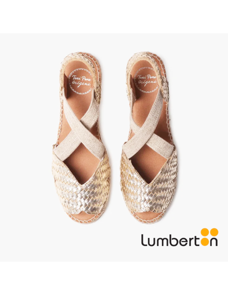 Sandalia de cuña dorada + detalle trenzado SALINA