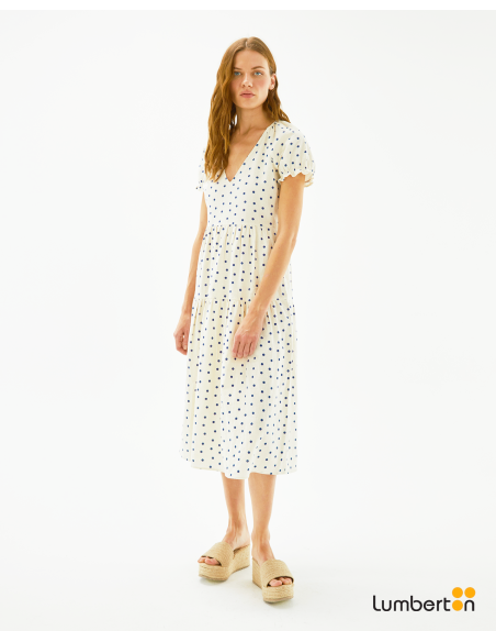 Vestido midi evasé estampado topos CrudoVE311