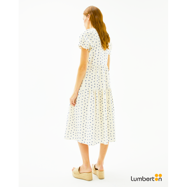 Vestido midi evasé estampado topos...