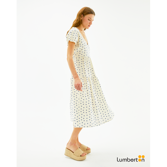 Vestido midi evasé estampado topos...