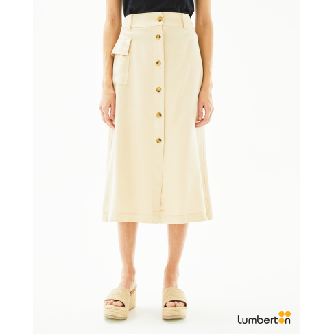 Falda midi beige fluida...