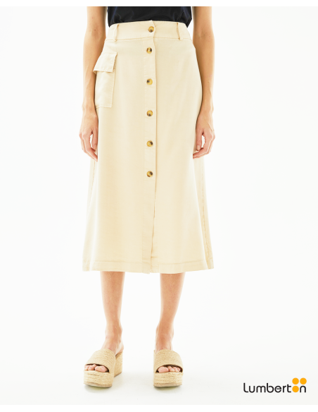 Falda midi beige fluida cargo BeigeFA312