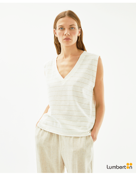 Camiseta oversize lino rayas oro CrudoCT315