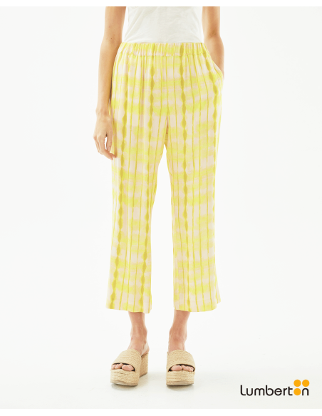 Pantalón cinturilla engomada estampado bambú AmarilloPA315