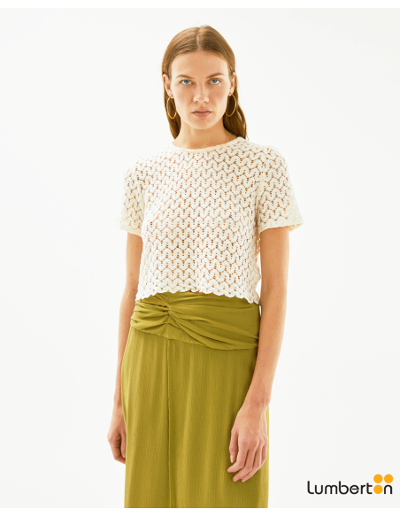 Camiseta crop manga corta croche Crudo