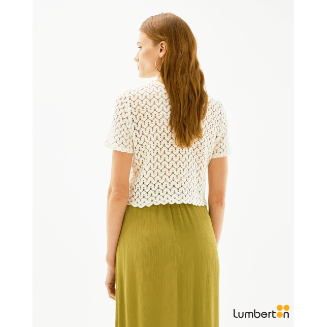 Camiseta crop manga corta croche Crudo