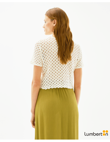 Camiseta crop manga corta croche Crudo