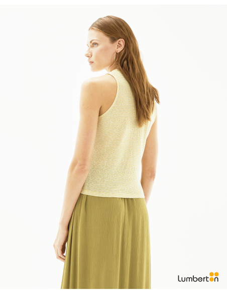 Top ajustado rayas bicolor cuello redondo AmarilloTO325