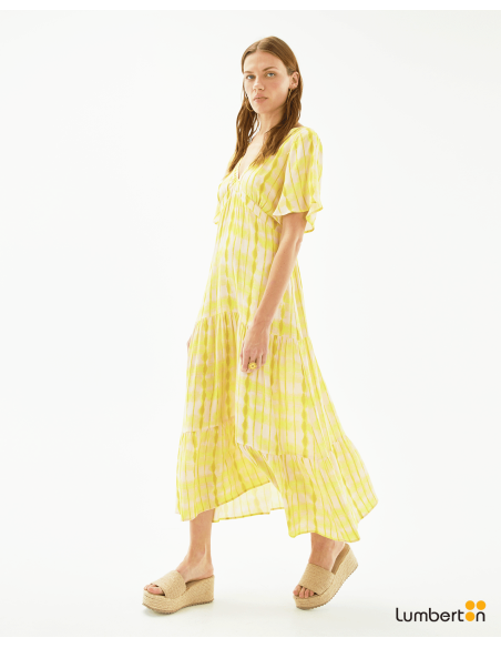 Vestido midi estampado fluor manga corta AmarilloVE312