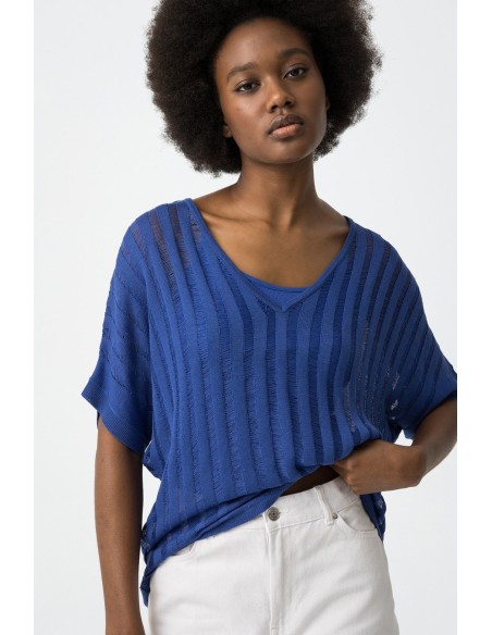 Jersey punto azul cobalto c/ pico BOCCADA