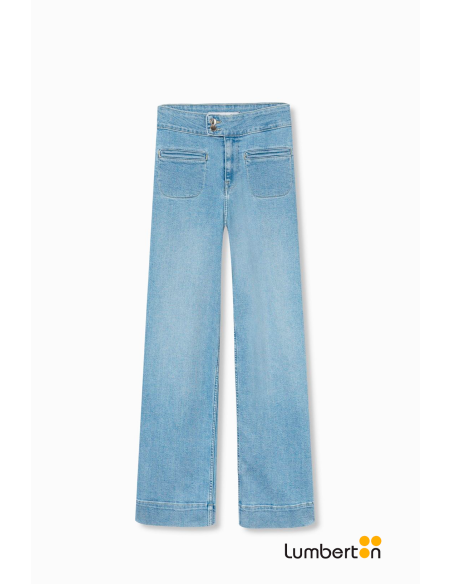 Tejano con dos bolsillos delante acampanado azul claro OLIVIA