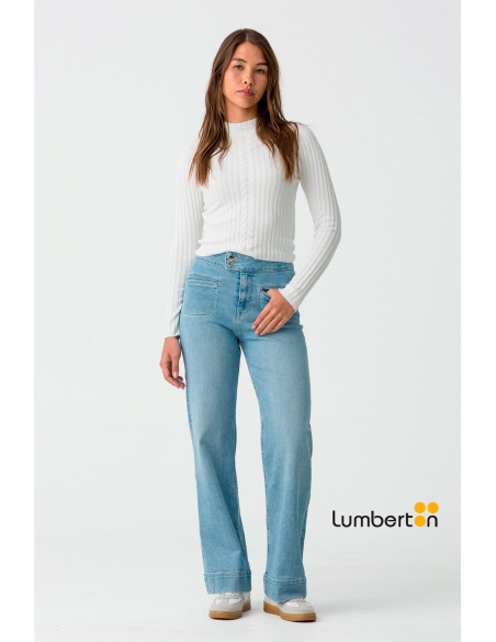 Tejano con dos bolsillos delante acampanado azul claro OLIVIA