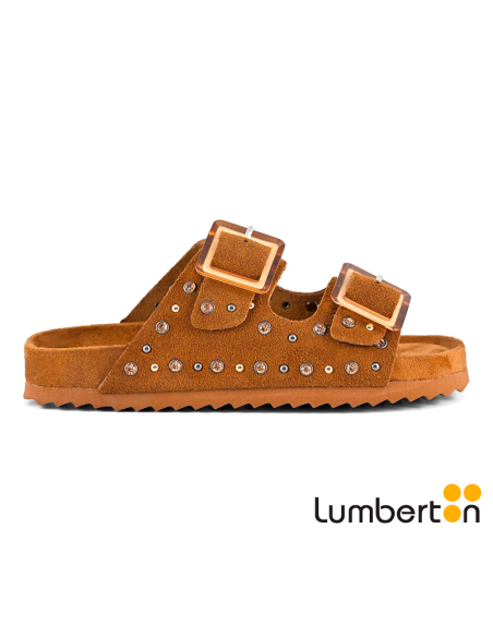 Sandalia marrón con detalle de lentejuela con hebilla BIO304