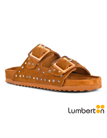 Sandalia marrón con detalle de lentejuela con hebilla BIO304