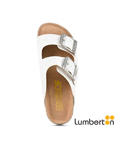 Sandalia blanca con detalle brillante con hebilla BIO35 CALIFORNIA